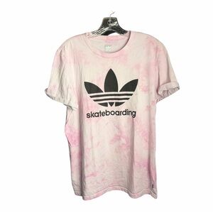 Adidas T-Shirt Mens Size Large Pink Dye Tie Short Sleeve Skateboarding Trefoil